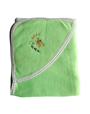 Baby woollen blanket For Infants with hood Green